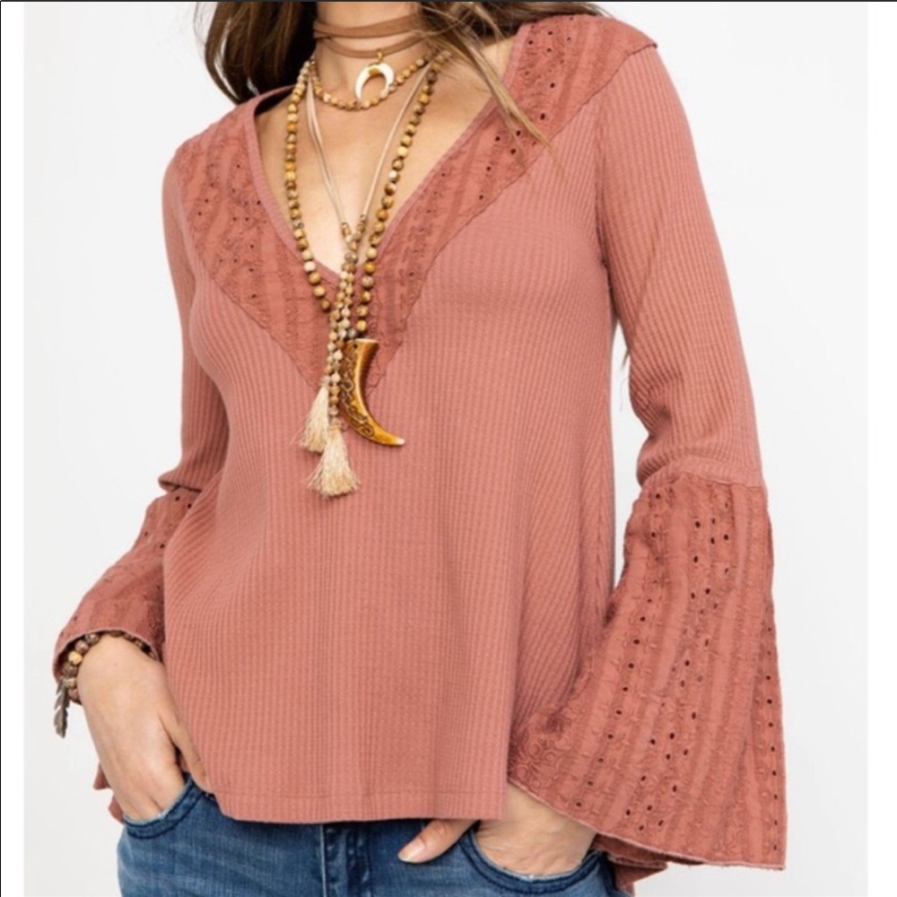 Free People Parisian Nights Bell Sleeve Boho Top
